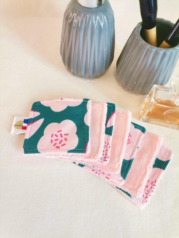 Lot de 7 cotons démaquillants Fleurs decoupage fond vert – Image 3