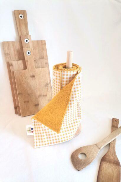 Essuies-tout lavables Carreaux jaune moutarde