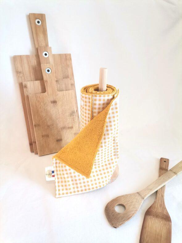 Essuies-tout lavables Carreaux jaune moutarde